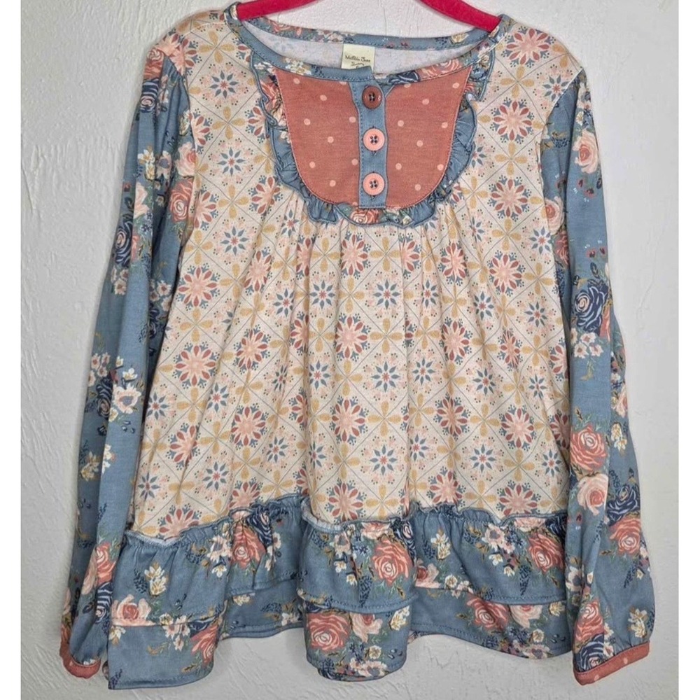 Matilda Jane Girl's Size 6 Celina Pajama PJ Top Long Sleeve Ruffle Bottom Floral